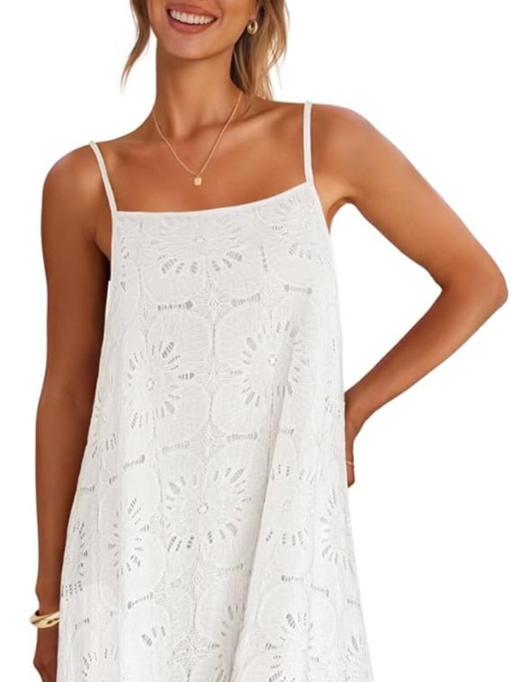 Merokeety White Floral Lace Maxi Dress Medium Adjustable Straps Boho Bridal
